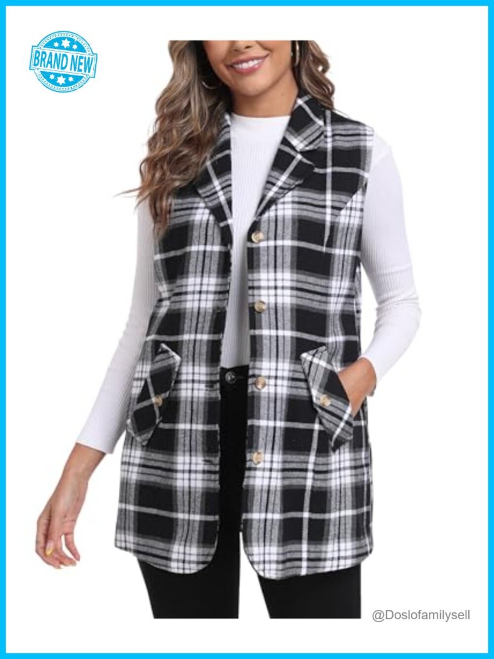 MoFiz Plaid Flannel Vest Sleeveless Blazer Jacket
